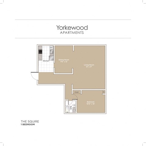 Floor plan for 1 bed, 1 bath, 782 sqft
